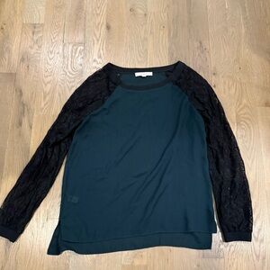 LOFT Black and Green Lace Sleeve Blouse